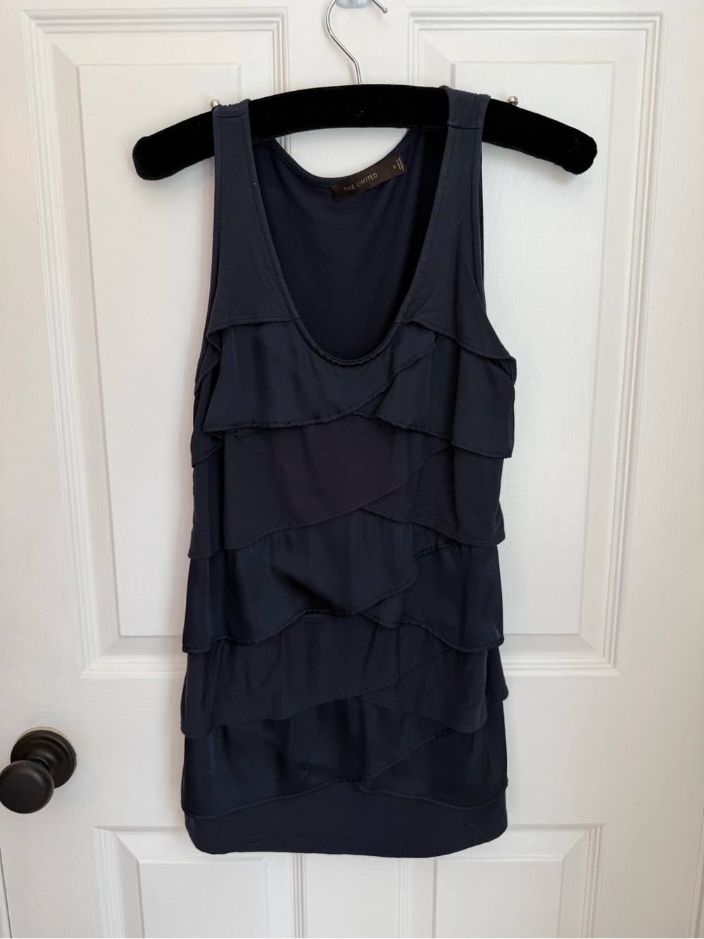 The Limited Navy Layered Ruffle Sleeveless Dressy Top